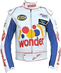 Men’s Ricky Bobby White Leather Racing Jacket