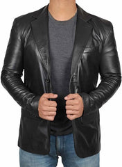 Men’s Black Real Leather Blazer | Lambskin Casual Jacket