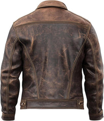 Men’s Vintage Brown Lambskin Leather Trucker Jacket – Western Motorcycle Style