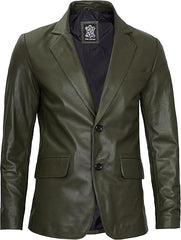 Men’s Olive Green Real Leather Blazer | Lambskin Casual Jacket