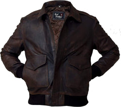 Men’s Vintage Brown G-1 Aviator Leather Jacket with Fur Collar