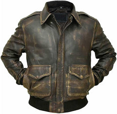 Men’s G-1 Aviator Distressed Black Without Fur Leather Jacket