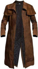 Men’s Brown Cotton Leather Western Cowboy Duster Trench Coat – Long Vintage Cosplay Style