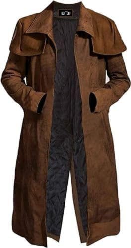 Men’s Brown Cotton Leather Western Cowboy Duster Trench Coat – Long Vintage Cosplay Style