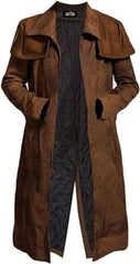 Men’s Brown Cotton Leather Western Cowboy Duster Trench Coat – Long Vintage Cosplay Style