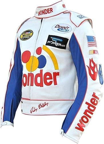 Men’s Ricky Bobby White Leather Racing Jacket