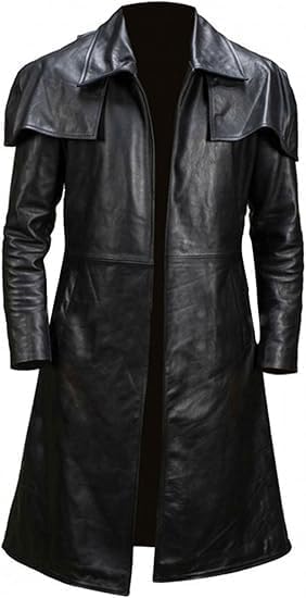 Men’s Black Faux Leather Western Cowboy Duster Trench Coat – Long Vintage Cosplay Style