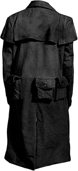 Men’s Black Cotton Western Cowboy Duster Trench Coat – Long Vintage Cosplay Style