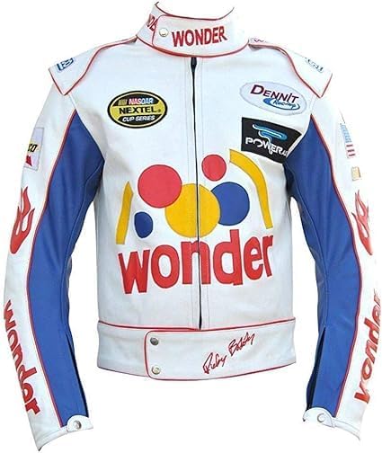 Men’s Ricky Bobby White Leather Racing Jacket