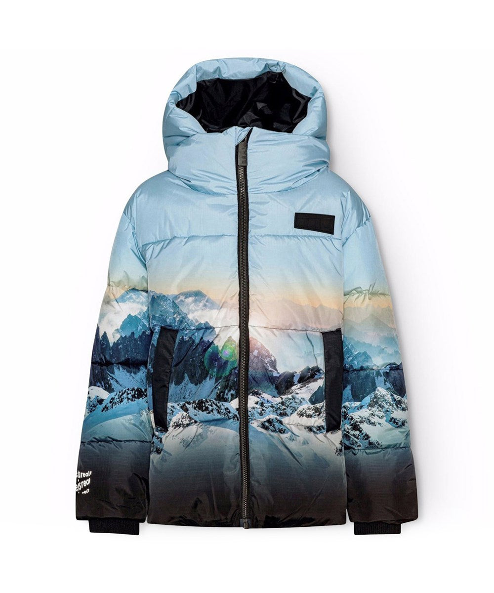 Snow-Covered Alps Puffer Jacket with Sunray Print