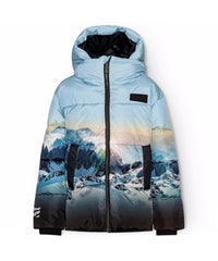 Snow-Covered Alps Puffer Jacket with Sunray Print