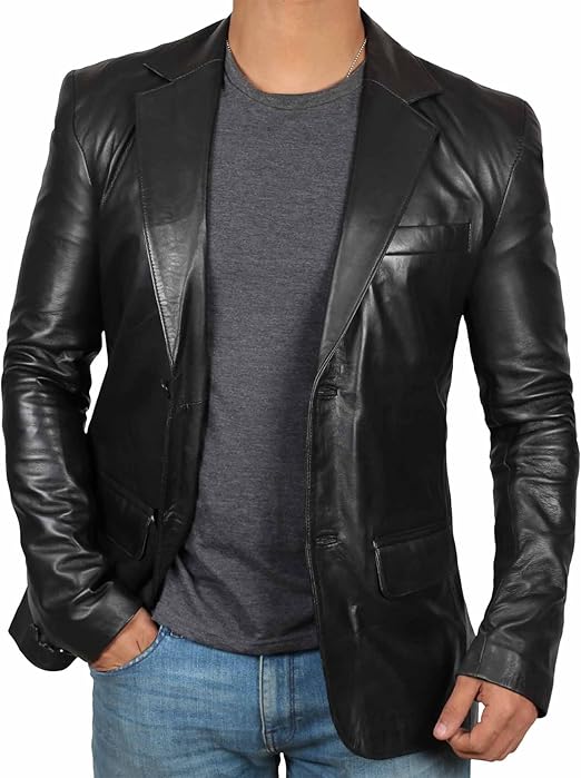 Men’s Black Real Leather Blazer | Lambskin Casual Jacket