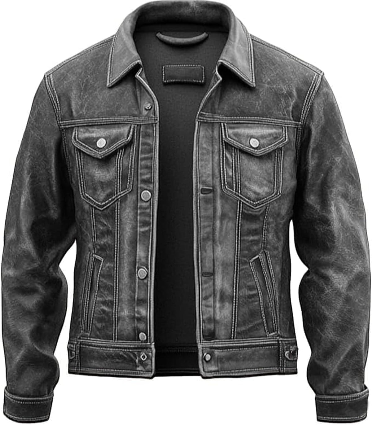 Men’s Black Vintage Lambskin Leather Trucker Jacket – Western Motorcycle Style