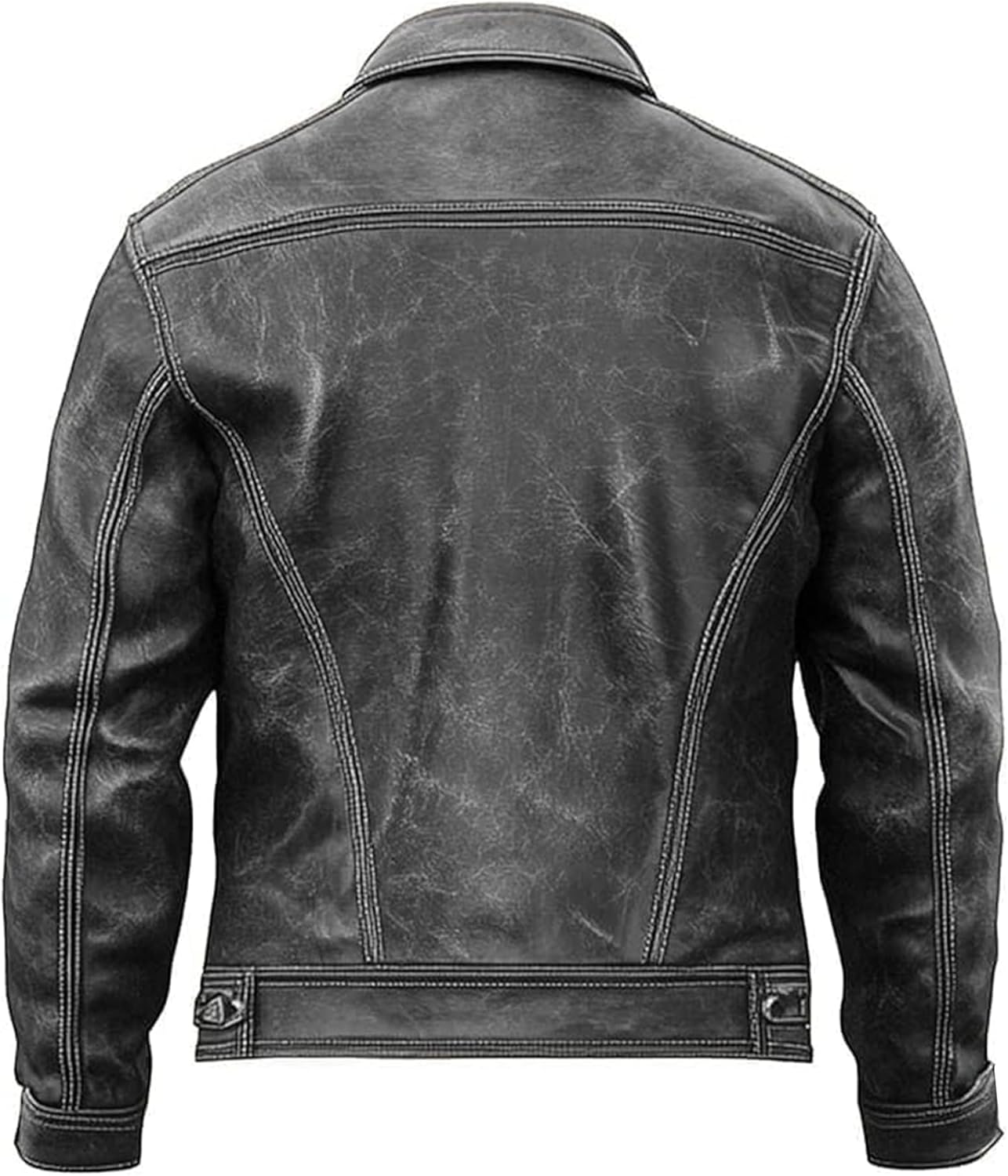 Men’s Black Vintage Lambskin Leather Trucker Jacket – Western Motorcycle Style