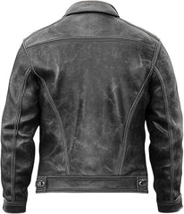 Men’s Black Vintage Lambskin Leather Trucker Jacket – Western Motorcycle Style