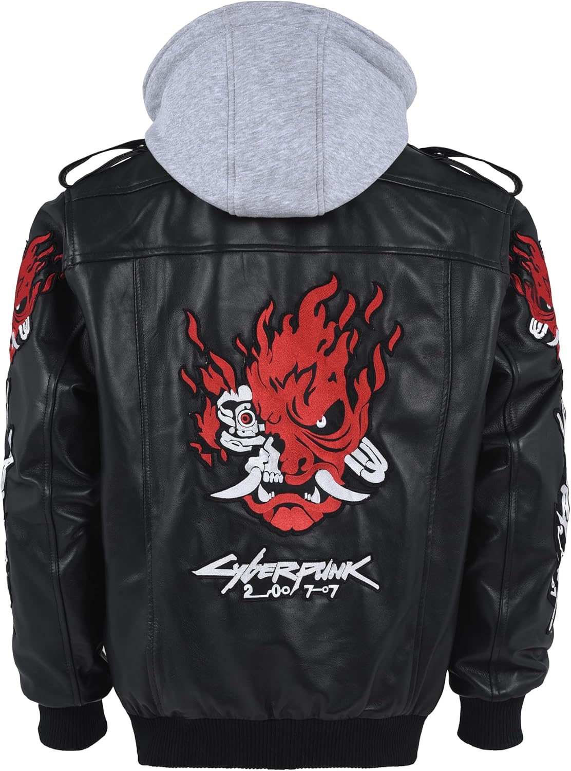 Men’s Black Cyberpunk Samurai Real Leather Bomber Jacket with Hood – Gaming Cosplay