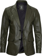Men’s Olive Green Real Leather Blazer | Lambskin Casual Jacket