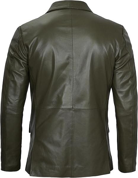 Men’s Olive Green Real Leather Blazer | Lambskin Casual Jacket