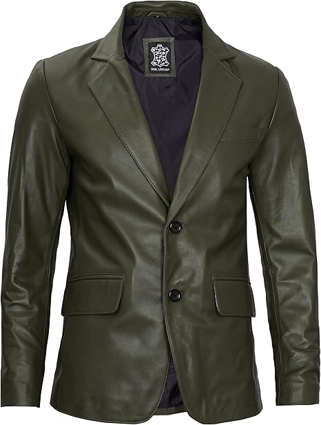 Men’s Olive Green Real Leather Blazer | Lambskin Casual Jacket
