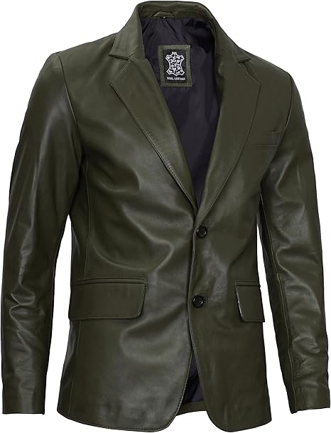 Men’s Olive Green Real Leather Blazer | Lambskin Casual Jacket