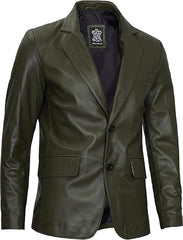 Men’s Olive Green Real Leather Blazer | Lambskin Casual Jacket