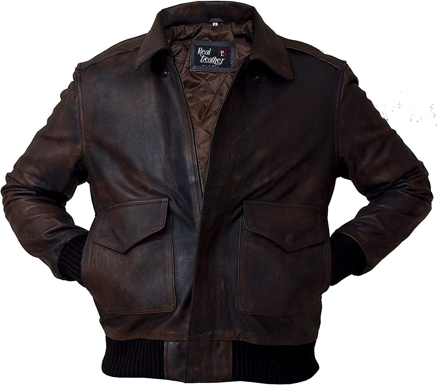 Men’s Vintage Brown G-1 Aviator Leather Jacket with Fur Collar
