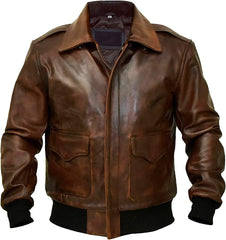 Men’s Wax Brown G-1 Aviator Leather Jacket with Fur Collar