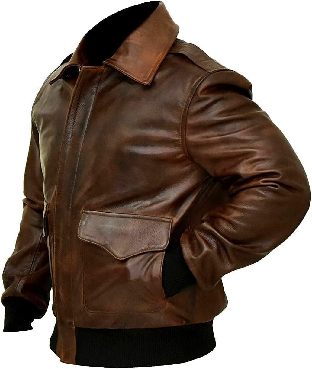 Men’s Wax Brown G-1 Aviator Leather Jacket with Fur Collar