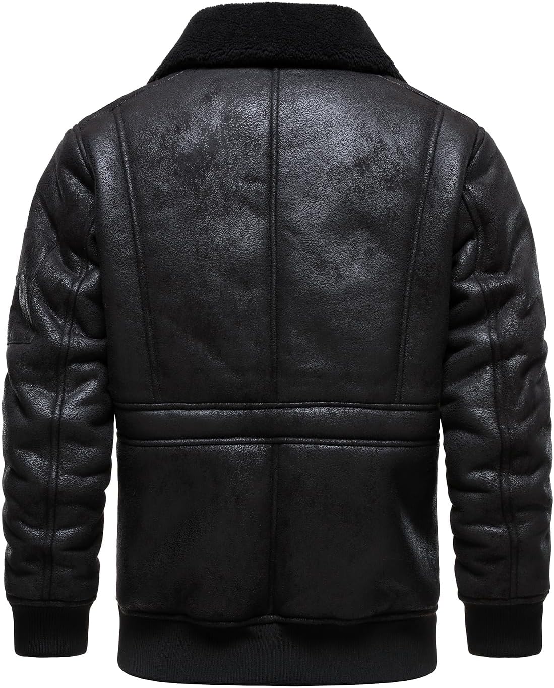 Men’s Warm Black Faux Leather Aviator Jacket | Fleece Lined Winter Coat