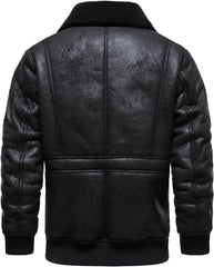 Men’s Warm Black Faux Leather Aviator Jacket | Fleece Lined Winter Coat