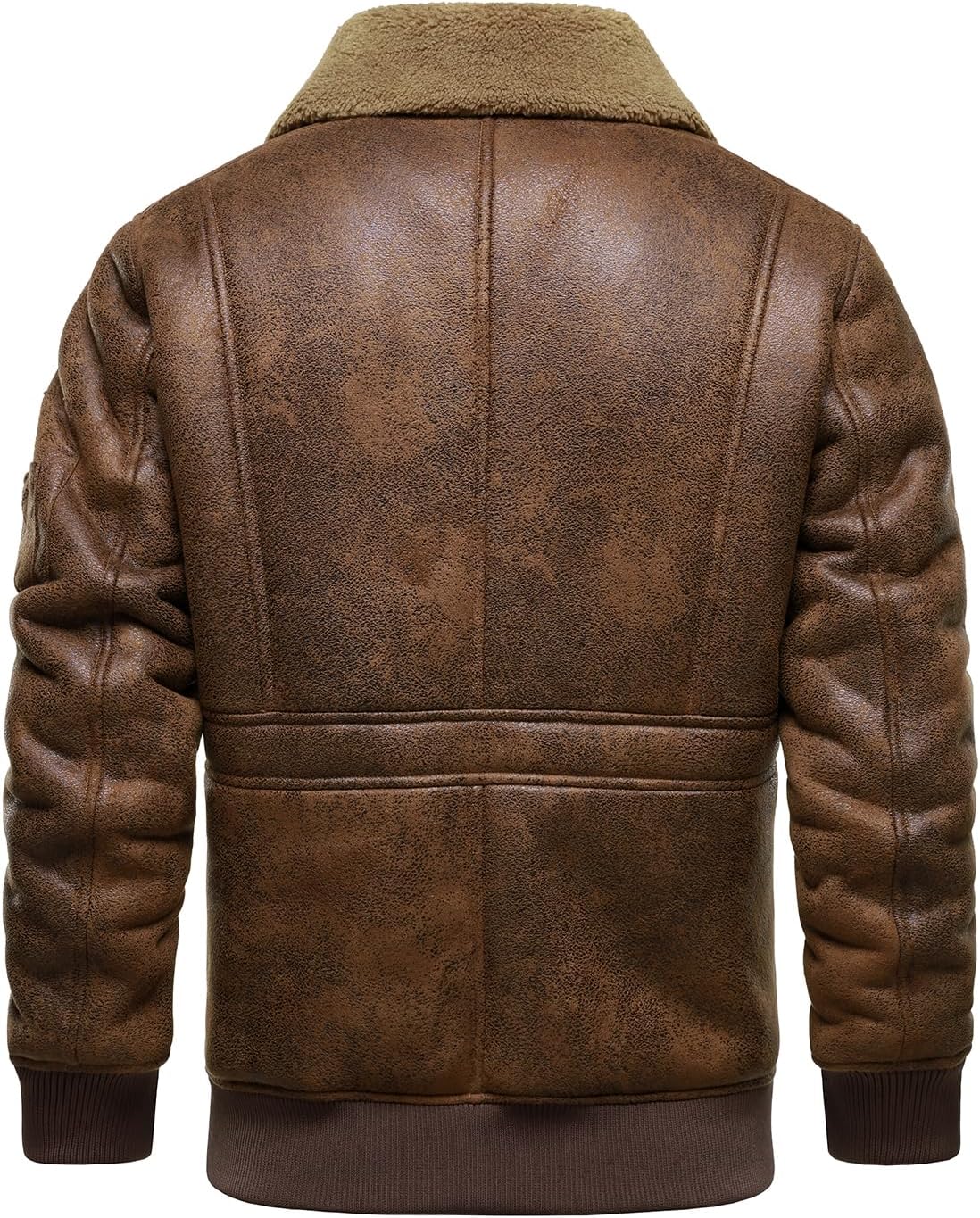 Men’s Warm Brown Faux Leather Aviator Jacket | Fleece Lined Winter Coat