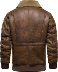 Men’s Warm Brown Faux Leather Aviator Jacket | Fleece Lined Winter Coat