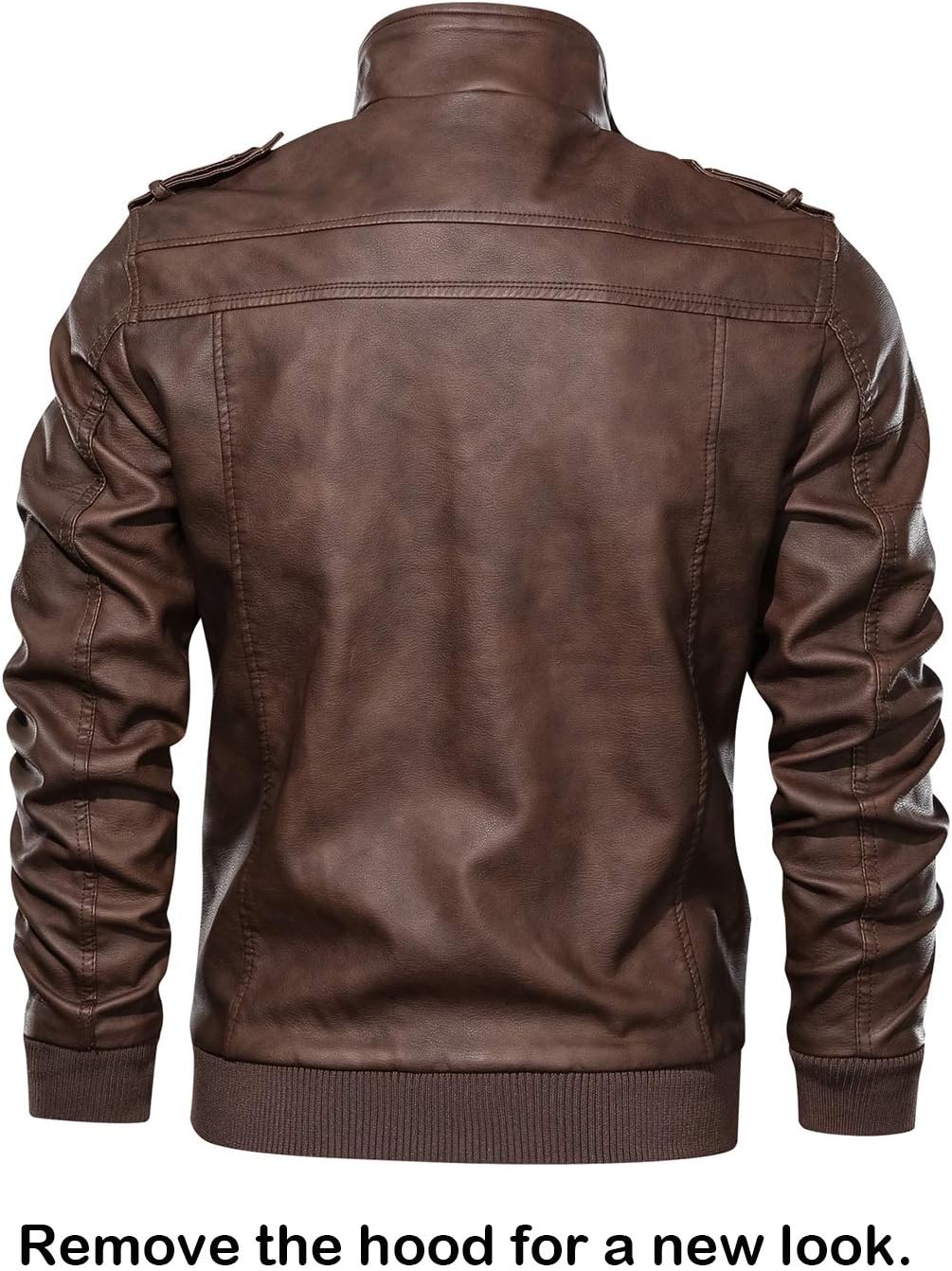 Men’s Warm Brown PU Leather Motorcycle Jacket with Removable Hood
