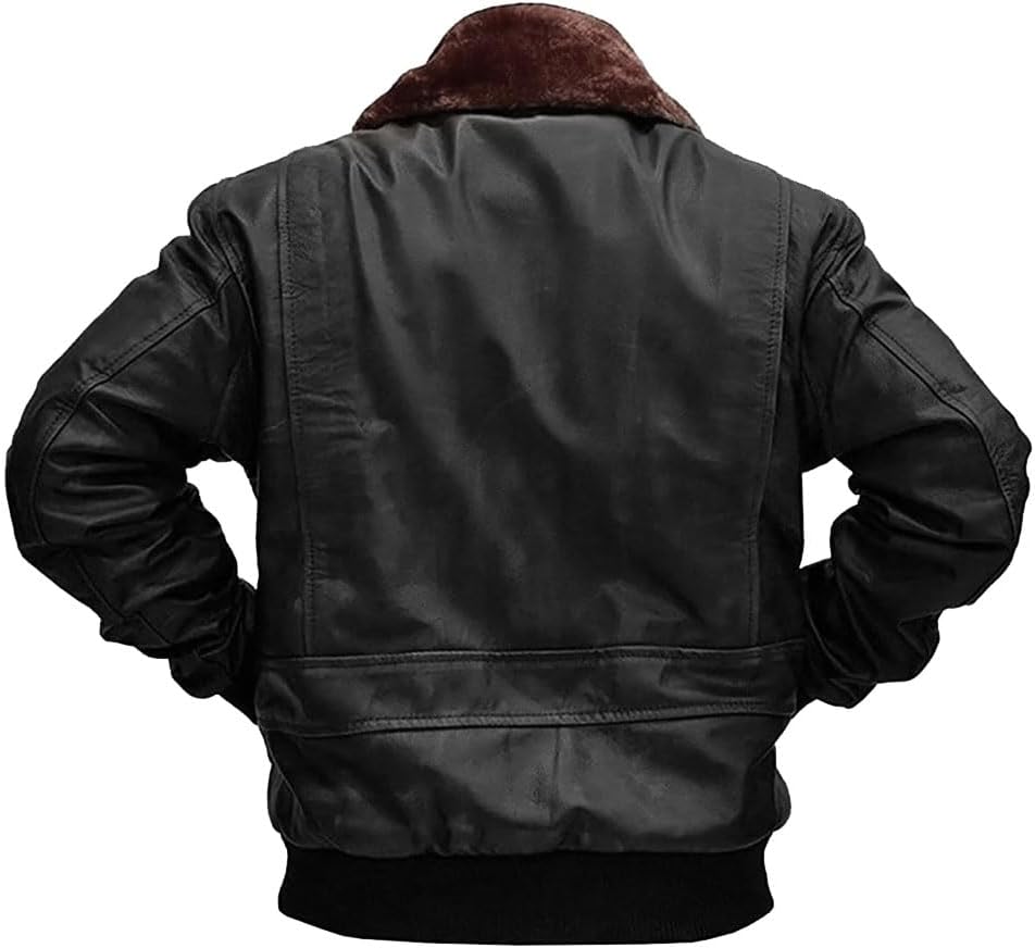 Men’s G-1 Aviator Black Leather Jacket with Fur Collar