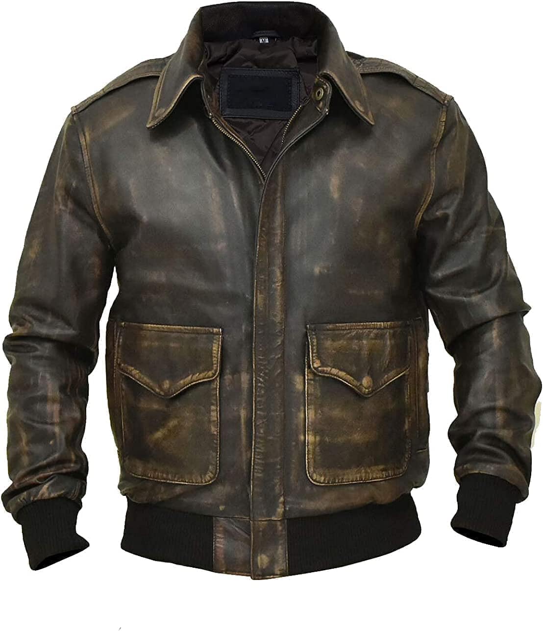 Men’s G-1 Aviator Distressed Black Without Fur Leather Jacket
