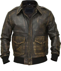 Men’s G-1 Aviator Distressed Black Without Fur Leather Jacket