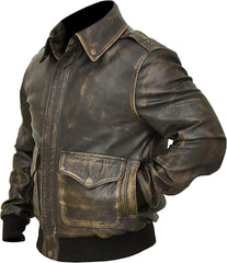Men’s G-1 Aviator Distressed Black Without Fur Leather Jacket