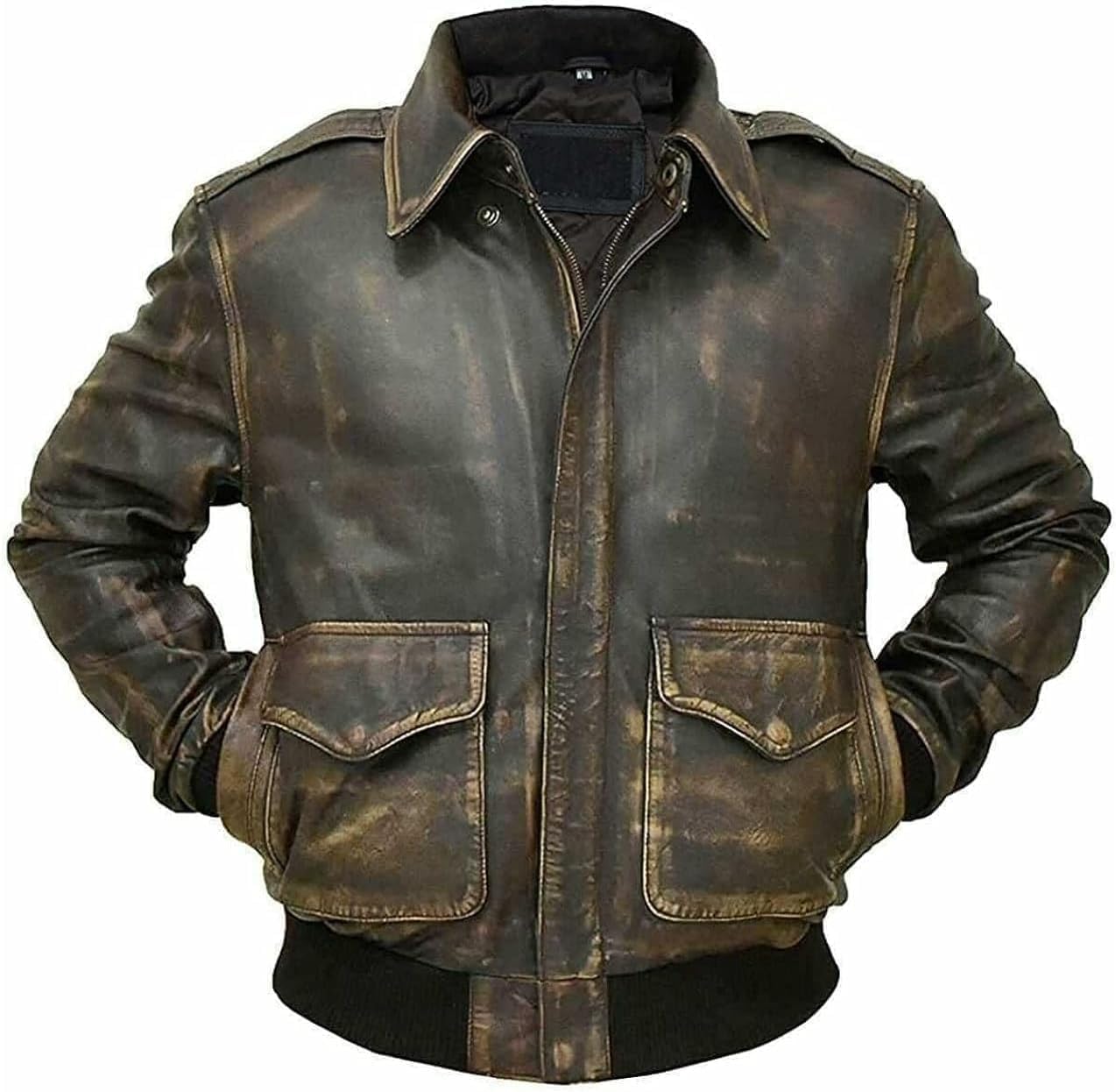 Men’s G-1 Aviator Distressed Black Without Fur Leather Jacket