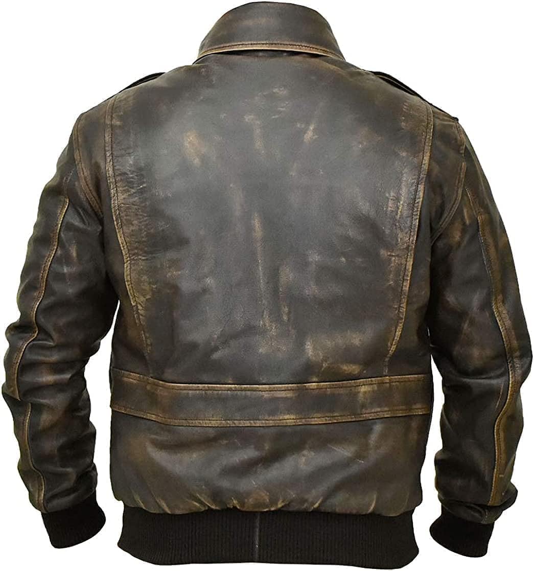 Men’s G-1 Aviator Distressed Black Without Fur Leather Jacket