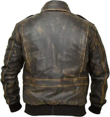 Men’s G-1 Aviator Distressed Black Without Fur Leather Jacket